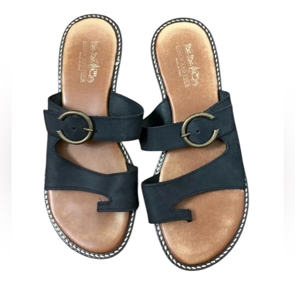 Coach & Four Tuscano black leather slide sandals sz 8 preloved made in Italy - Picture 1 of 9
